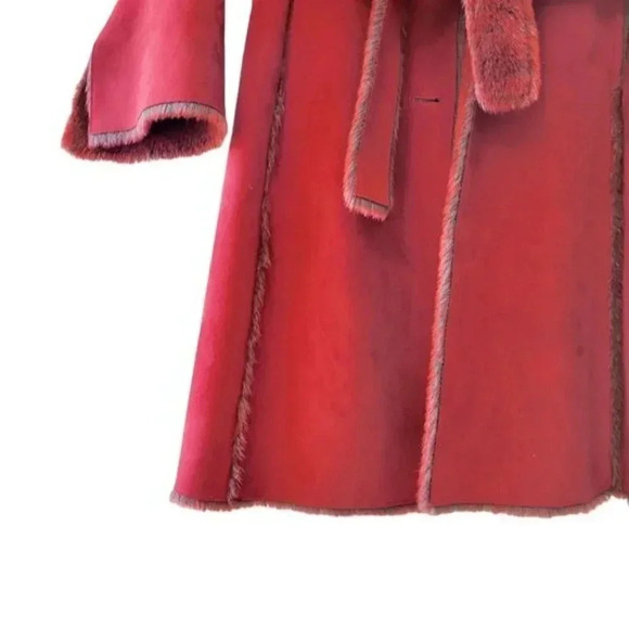 EM Studio London Suede Faux Fur Penny Lane Long Sleeve Belted Fall Winter Coat. - Picture 9 of 15
